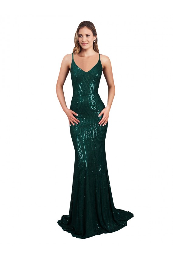 Buy Fishtail Shaped V-Neck Open Back Long Formal Sequin Bridesmaid Dress / Prom Dress UK
