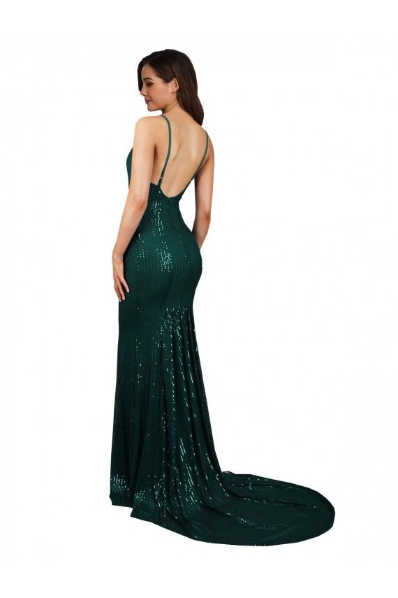 Buy Fishtail Shaped V-Neck Open Back Long Formal Sequin Bridesmaid Dress / Prom Dress UK