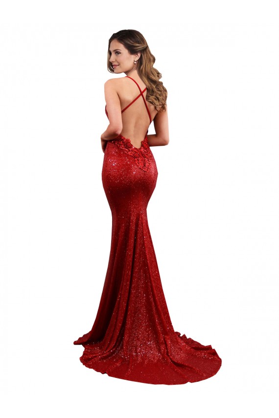 Buy Low Back Mermaid V-Neck Long Formal Sequin Bridesmaid Dress / Prom Dress UK