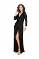 Buy Deep V-Neckline Full Back Long Sleeves Sparkling Formal Sequin Bridesmaid Dress / Prom Dress with High Slit UK