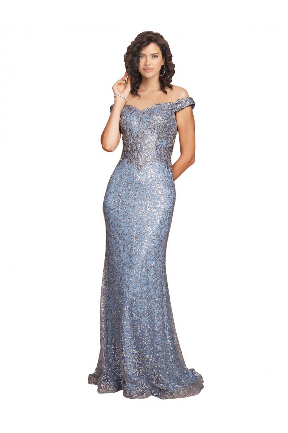 Buy Off the Shoulder Sweetheart Neckline Formal Sequin Bridesmaid Dress / Prom Dress with Thigh High Slit UK