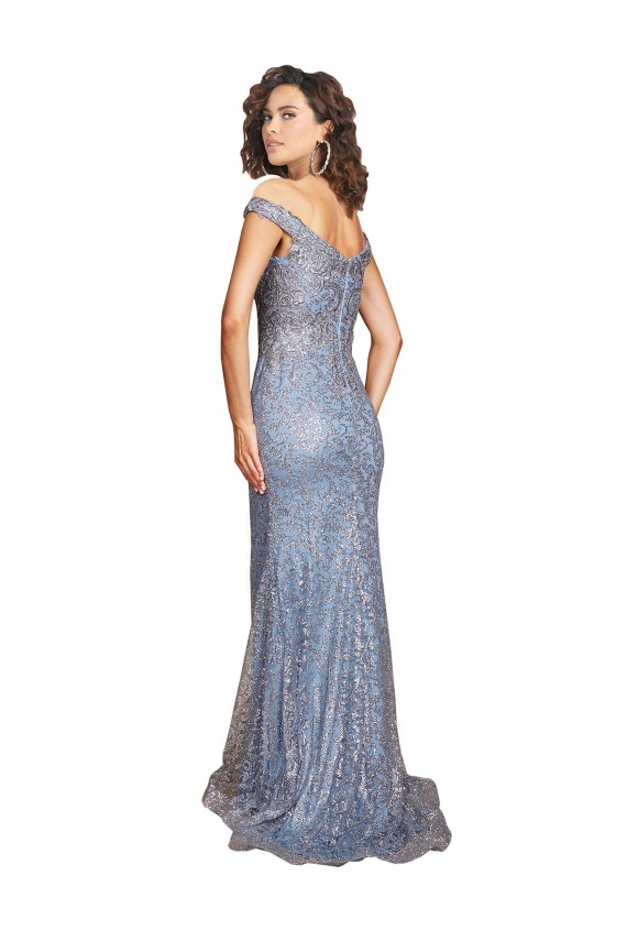 Buy Off the Shoulder Sweetheart Neckline Formal Sequin Bridesmaid Dress / Prom Dress with Thigh High Slit UK