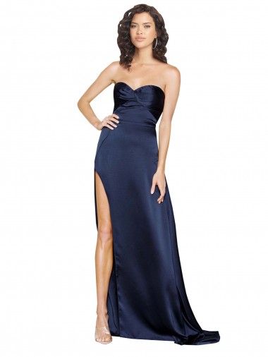 Buy Knotted Sweetheart Formal Silky Satin Bridesmaid Dress / Prom Dress with High Side Split UK