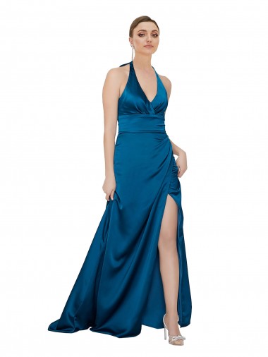 Buy Halter Neck Formal Silky Satin Bridesmaid Dress / Prom Dress UK