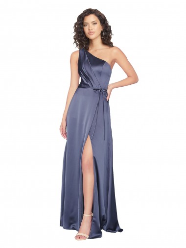 Buy Draped Formal Silky Satin Bridesmaid Dress / Prom Dress with Tied Waist UK