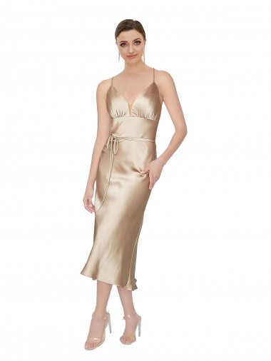 Buy Empire Waist Formal Silky Satin Cocktail Midi Bridesmaid Dress / Prom Dress UK