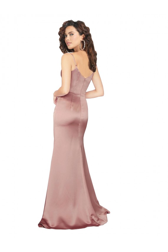 Buy Floor Length Formal Silky Satin Bridesmaid Dress / Prom Dress with Front Skirt Slit UK
