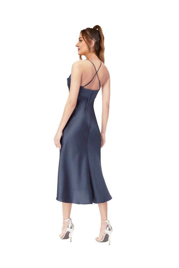 Buy High Low Formal Silky Satin Cowl Neck Cocktail Midi Bridesmaid Dress / Prom Dress UK
