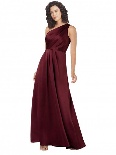 Buy One Shoulder Formal Silky Satin Bridesmaid Dress / Prom Dress with Subtle Pleats UK
