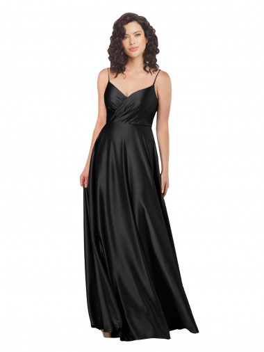 Buy Full Length V-Neckline Formal Silky Satin Bridesmaid Dress / Prom Dress with Full Skirt UK