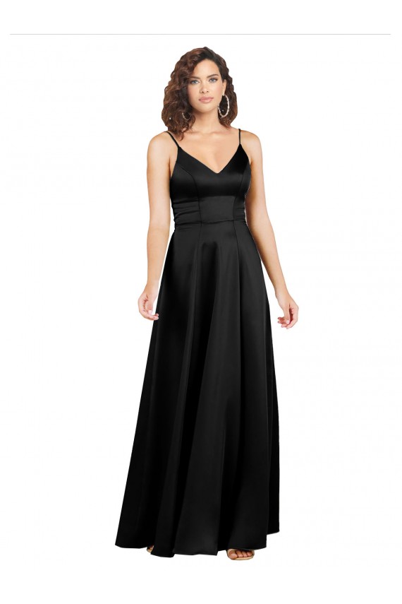 Buy Formal Silky Satin Floor-Length Long Bridesmaid Dress / Prom Dress with V-Neckline UK