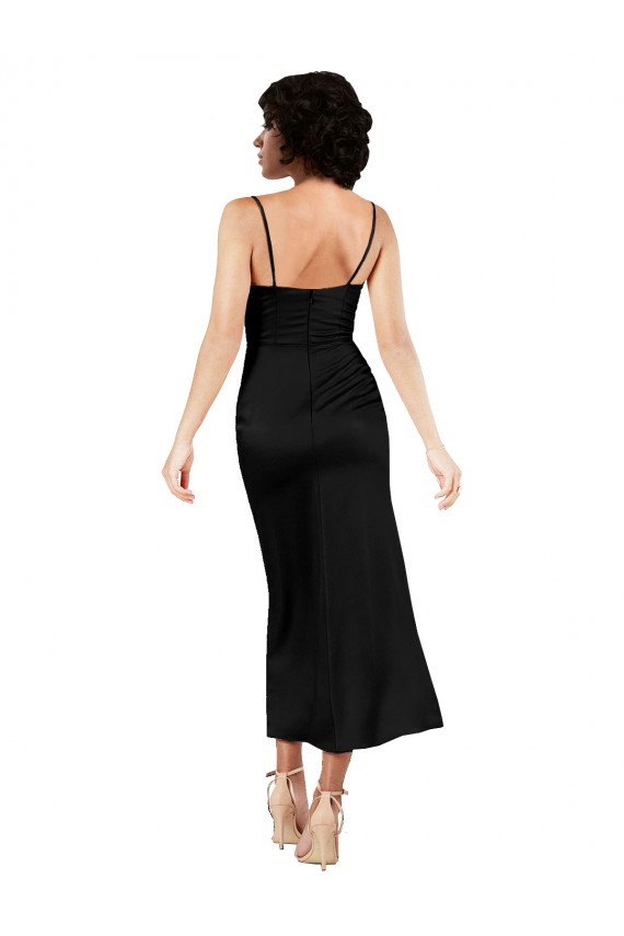 Buy Cowl Neck Formal Tea-Length Short Silky Satin Bridesmaid Dress / Cocktail Prom Dress with Skirt Slit UK