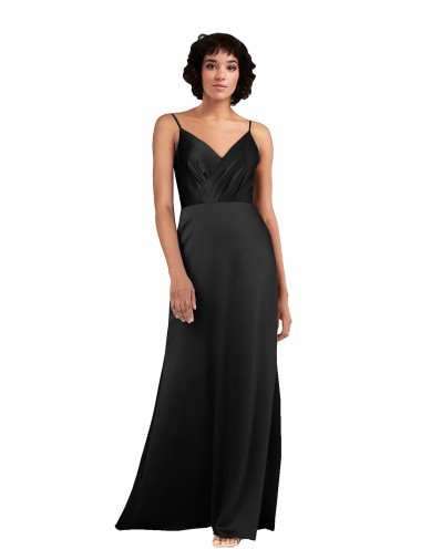 Buy Full Length V-Neckline Formal Silky Satin Bridesmaid Dress / Prom Dress with Spaghetti Straps UK