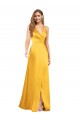 Buy Halter A-Line Formal Silky Satin Bridesmaid Dress / Prom Dress with V-Neckline and Slit UK