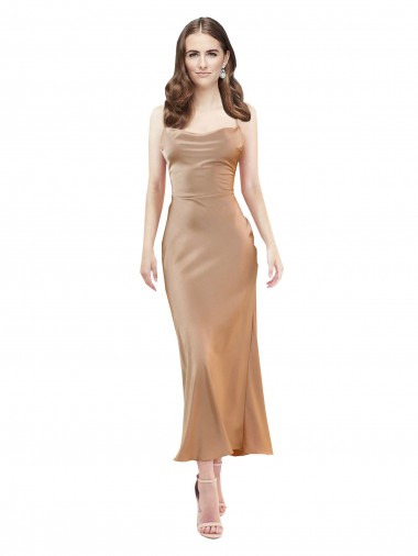 Buy Cowl Neck Formal Silky Satin Midi Length Bridesmaid Dress / Cocktail Prom Dress Low Back UK