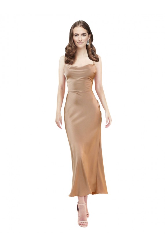 Buy Cowl Neck Formal Silky Satin Midi Length Bridesmaid Dress / Cocktail Prom Dress Low Back UK