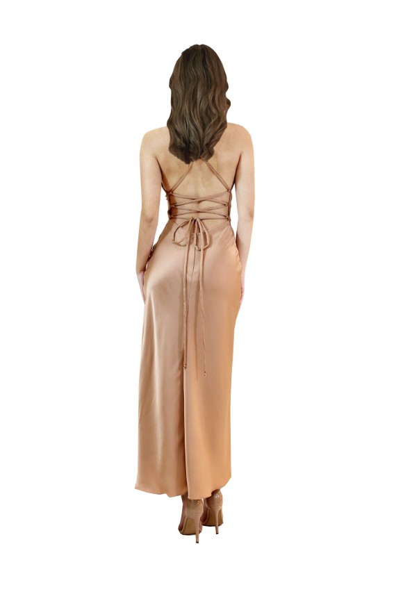 Buy Cowl Neck Formal Silky Satin Midi Length Bridesmaid Dress / Cocktail Prom Dress Low Back UK