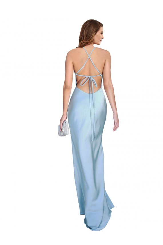 Buy Open Back with Ties Cowl Neck Sheath Formal Silky Satin Long Bridessmaid Dress UK