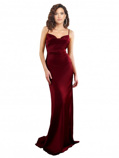 Buy Cowl Neck Long Criss Cross Open Back Formal Silky Satin Bridesmaid Dress / Prom Dress UK