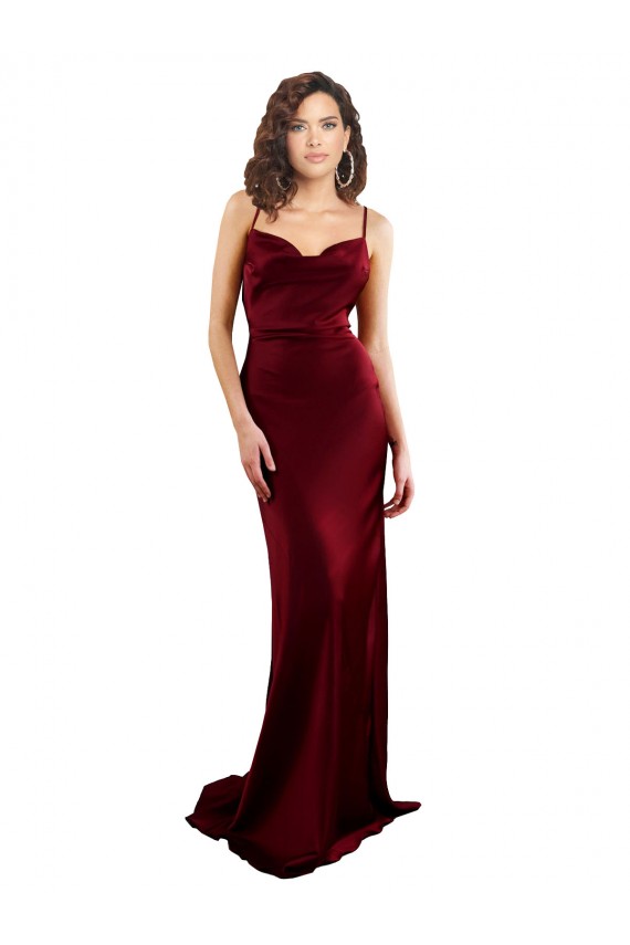 Buy Cowl Neck Long Criss Cross Open Back Formal Silky Satin Bridesmaid Dress / Prom Dress UK