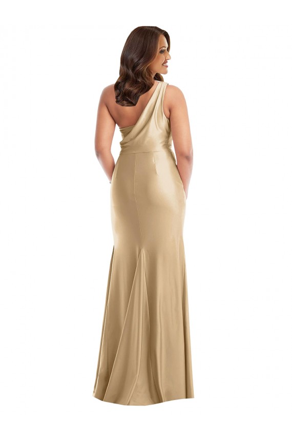 Buy One Shoulder Asymmetrical Cowl Back Formal Silky Satin Mermaid Bridesmaid Dress / Prom Dress UK