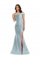 Buy Bias-Cuff One Shoulder Formal Silky Satin Mermaid Bridesmaid Dress / Prom Dress with Side Slit UK