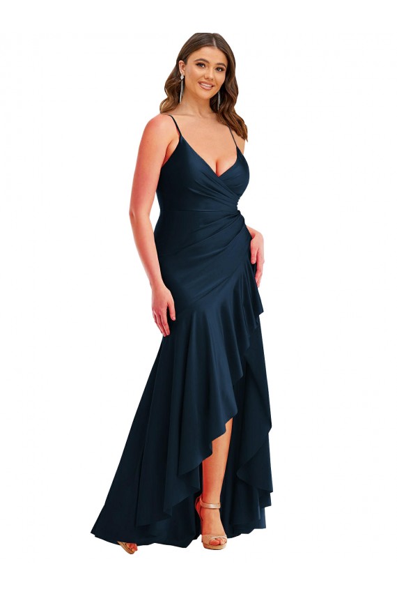 Buy Pleated Wrap Ruffled High Low Formal Silky Satin Bridesmaid Dress / Prom Dress UK