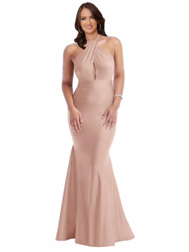 Buy Criss Cross Halter Open Back Formal Silky Satin Mermaid Bridesmaid Dress / Prom Dress UK