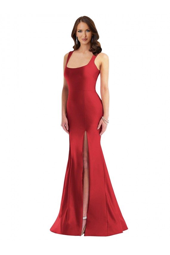 Buy Square Neck Formal Silky Satin Mermaid Bridesmaid Dress / Prom Dress with Side Slit UK