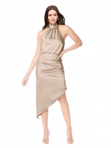 Buy Silky Satin High Low Midi Cocktail Length Bridesmaid Dress / Prom Dress with Asymmetric Skirt UK