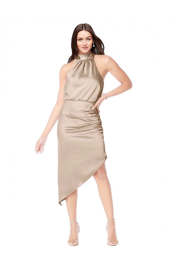 Buy Silky Satin High Low Midi Cocktail Length Bridesmaid Dress / Prom Dress with Asymmetric Skirt UK