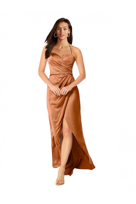 Buy Faux-Wrap Skirt Formal Silky Satin Bridesmaid Dress / Prom Dress UK