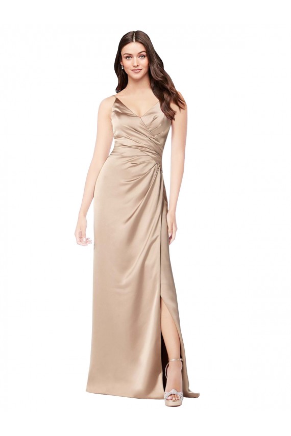 Buy Formal Silky Satin Bridesmaid Dress / Prom Dress with Draped Surplice Bodice UK