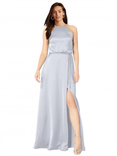 Buy Halter Neck Formal Silky Satin Bridesmaid Dress with Strappy Back UK