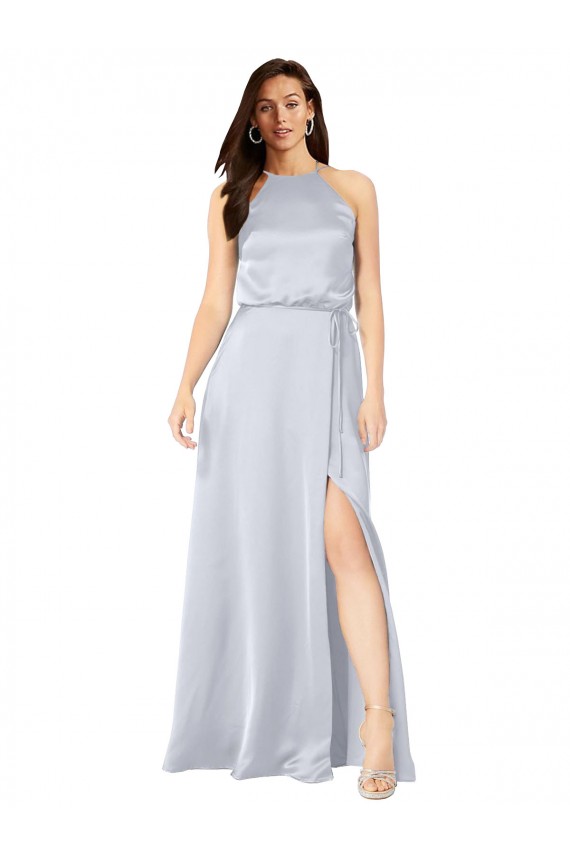 Buy Halter Neck Formal Silky Satin Bridesmaid Dress with Strappy Back UK