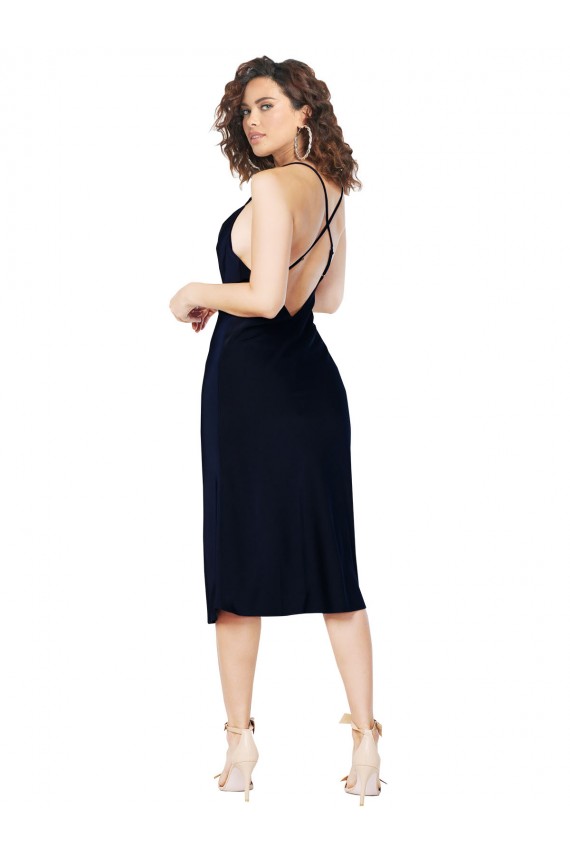 Buy Short Cocktail Midi Length Formal Silky Satin Bridesmaid Dress / Prom Dress with Cowl Neck and Cross Back Straps UK