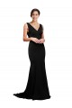 Buy V-Neck Full Length Formal Silky Satin Bridesmaid Dress / Prom Dress with Soft Cowl Neck and Sweep Train UK