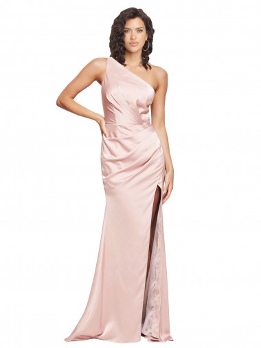 Buy Full Length Ruched Formal Silky Satin Bridesmaid Dress / Prom Dress with Low Back and High Split UK