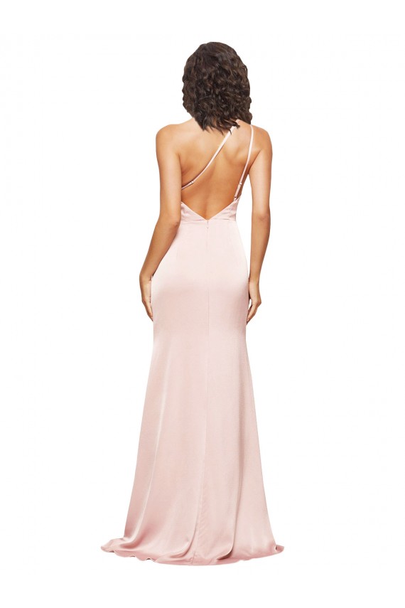 Buy Full Length Ruched Formal Silky Satin Bridesmaid Dress / Prom Dress with Low Back and High Split UK