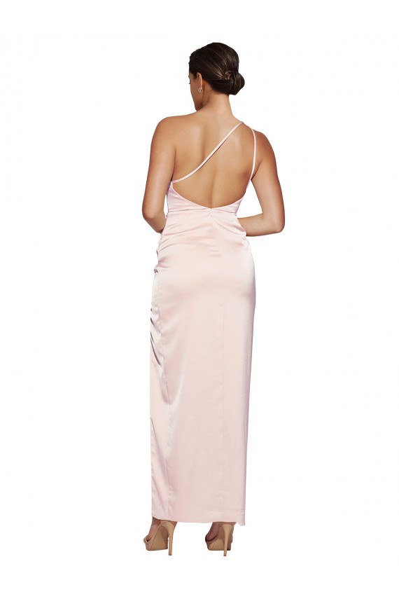 Buy One Shoulder Full Length Long Silky Satin Bridesmaid Dress / Prom Dress with Thigh Split UK