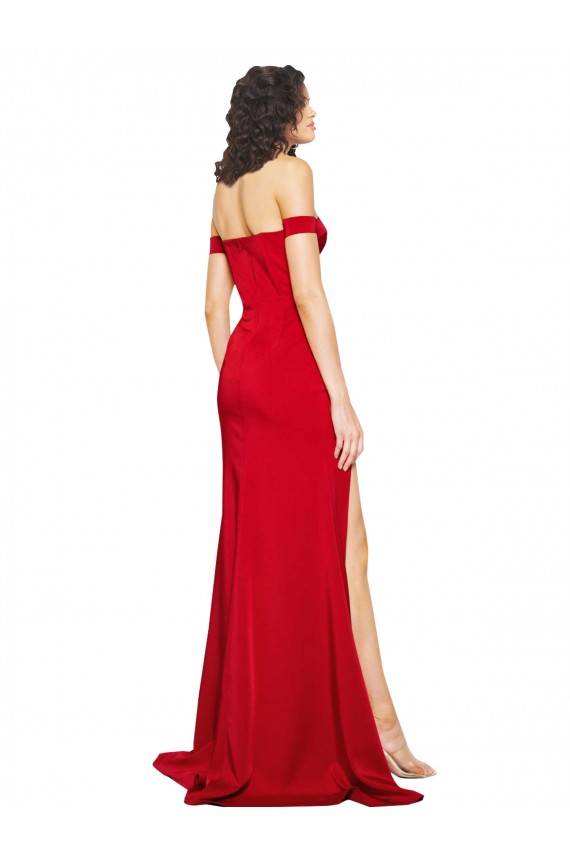 Buy Off the Shoulder Sweetheart Bustier Style Formal Silky Satin Bridesmaid Dress / Prom Dress with Side Split UK