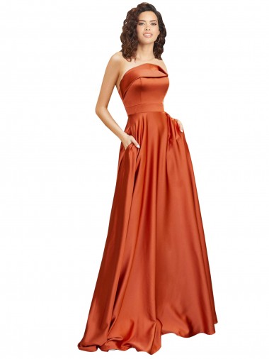 Buy Strapless Sweep Train Formal Silky Satin Bridesmaid Dress / Prom Dress with Pleats UK