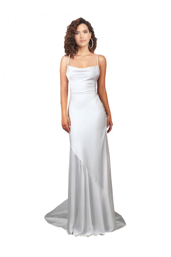 Buy Simple Lace Up Back Cowl Neck Long Sweep Train Silky Satin Beach Wedding Dress UK