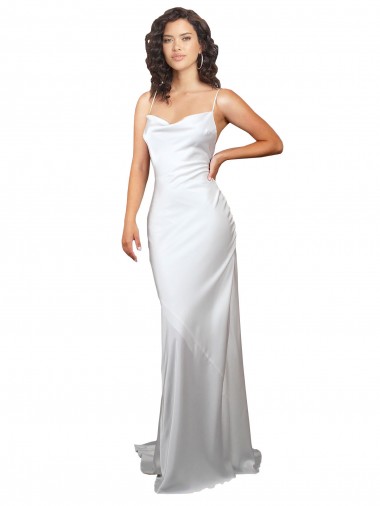 Buy Simple Sweep Train Low Back Tie Cowl Neck Long Silky Satin Beach Wedding Dress UK