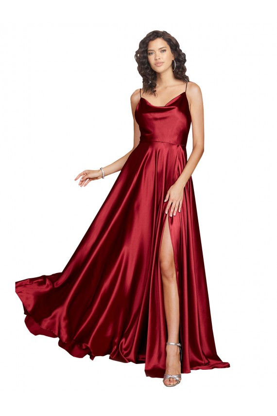 Buy Cowl Neckline Long Formal Silky Satin Bridesmaid Dress / Prom Dress with Spaghetti Straps UK