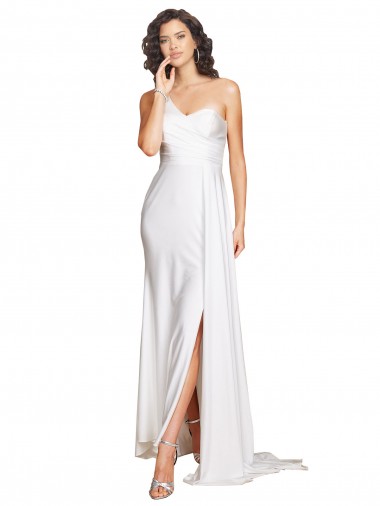 Buy One Shoulder Floor Length Silky Satin Wedding Dress with Side Slit UK