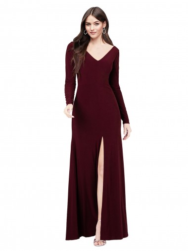 Buy Long Sleeves Spandex Bridesmaid Gown with Front Slit UK