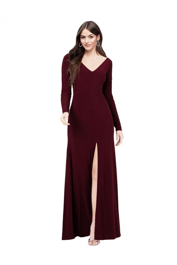 Buy Long Sleeves Spandex Bridesmaid Gown with Front Slit UK