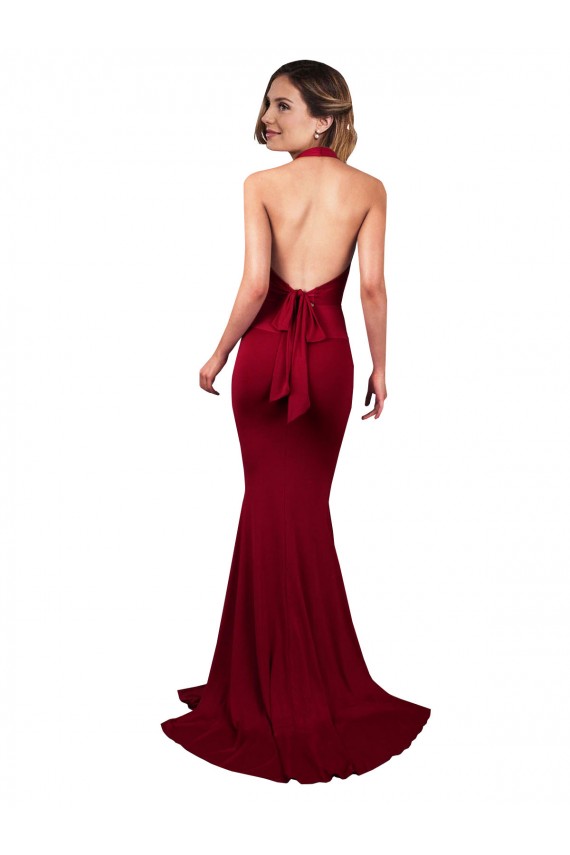 Buy Halter Mermaid Plunge V-Neckline Open Back Bow Tie Formal Spandex Bridesmaid Dress / Prom Dress UK