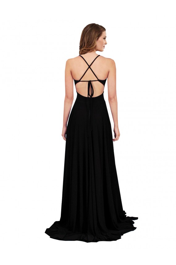 Buy High Slit Open Back Long Formal Spandex Bridesmaid Dress / Prom Dress with Lined Crossover Bust UK
